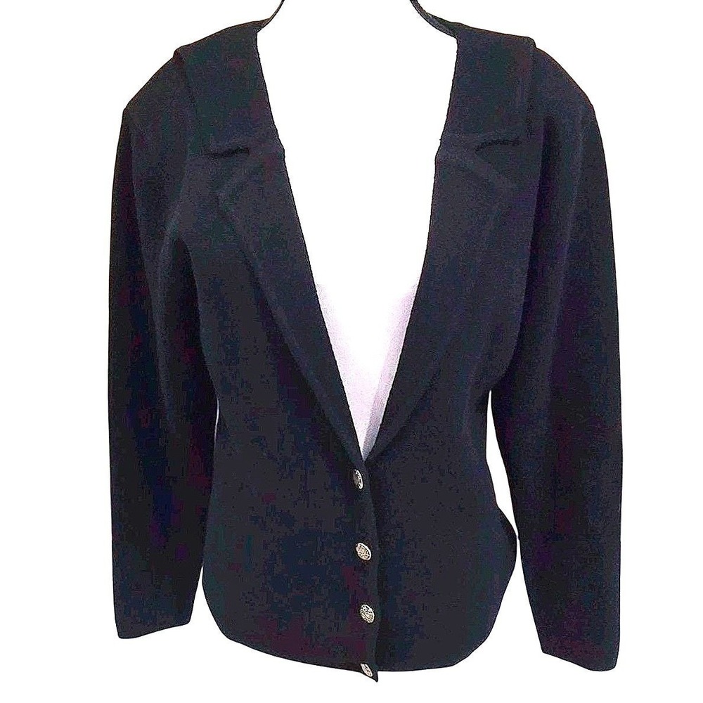VTG Jos. A. Bank‎ Women's Black 100% Merino Wool Sweater Blazer Jacket - Small